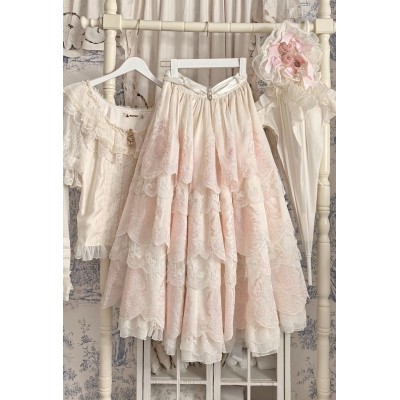 Miss Point Point Garden Embroidered 6-Tier Skirt(Reservation/3 Colours/Full Payment Without Shipping)